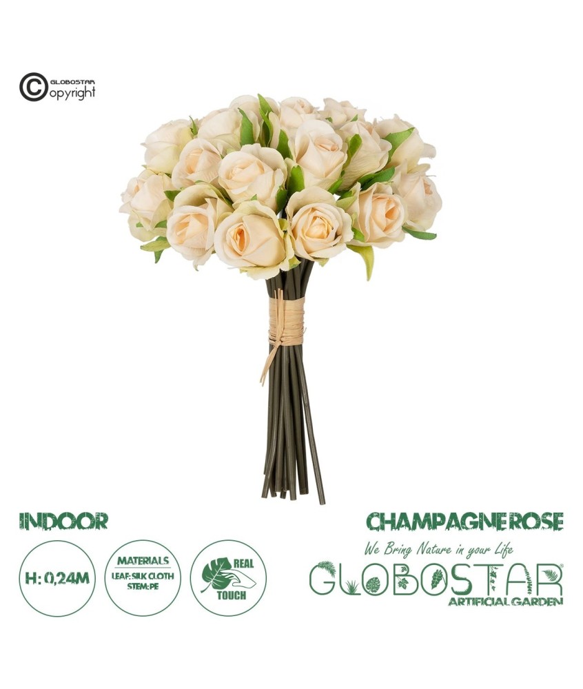 GloboStar® Artificial Garden CHAMPAGNE ROSE BOUQUET 21305 Τεχνητό Διακοσμητικό Μπουκέτο Τριαντάφυλλα Ροζ Y24cm